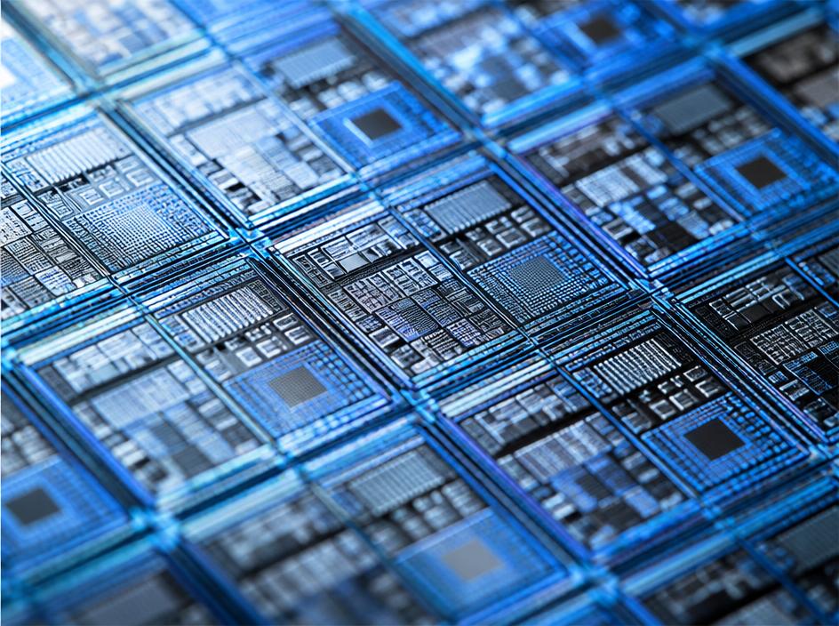 Macro silicon wafer patterns representing neural architecture research